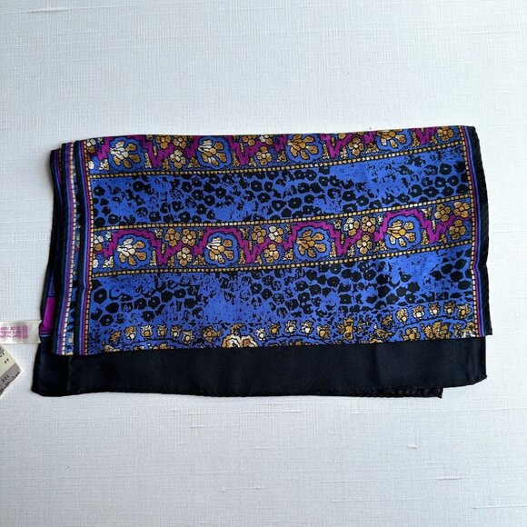 Vintage Acute Rectangle Silk Scarf 52" X 11" Made In Japan Floral Leopard Print - Picture 1 of 8